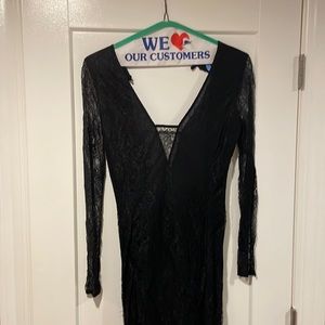 Sheer backless black dress